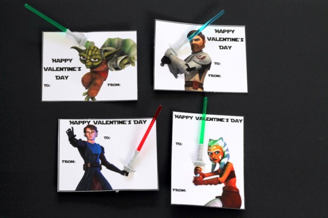 Star Wars Printable Valentines. Any Star Wars fan is going to love these printable valentines. Add a light saber pick or a pencil to complete these fun Clone Wars Valentines. 