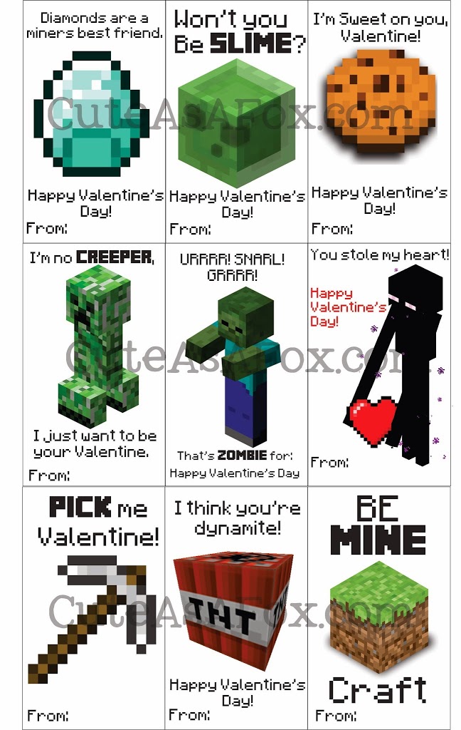 Printable Minecraft Valentines
