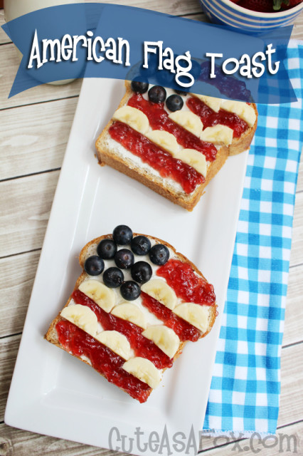 American Flag Toast with Blueberries, Bananas, and Strawberry Jam