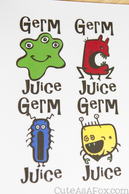 Germ Juice Hand Sanitizer Printable Labels - 4 to choose from
