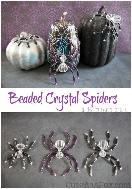 Beaded Crystal Spiders - a quick Halloween craft that you can make in 15 minutes or less.