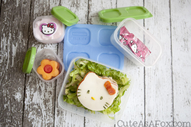 Make a Hello Kitty Bento Style lunch with Rubbermaid LunchBlox containers. 