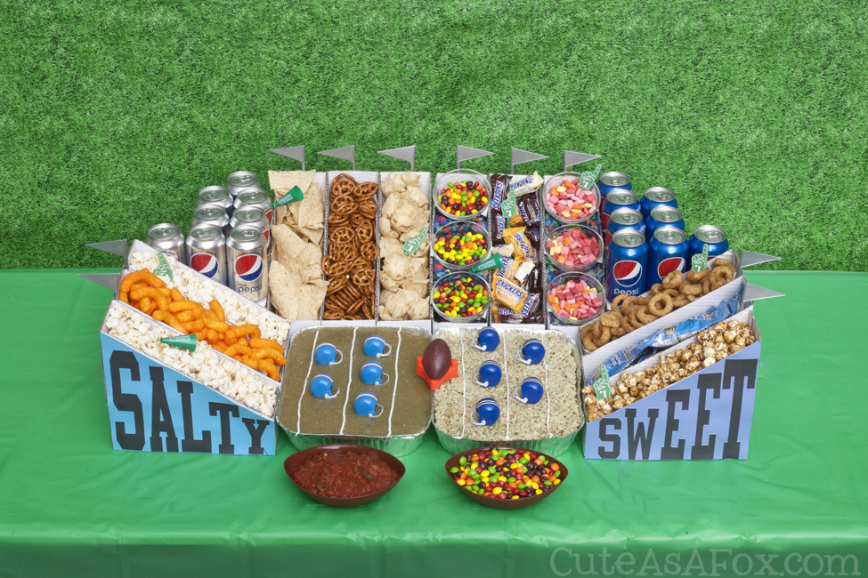 How to Build a Snack Stadium - Sweet vs Salty. Serve all your favorite sweet and salty snacks for the big game.