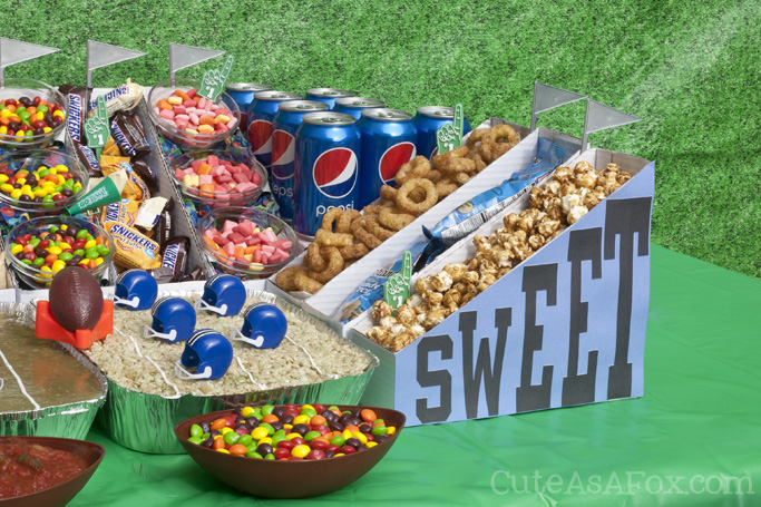 How to Build a Snack Stadium - Sweet vs Salty. Serve all your favorite sweet and salty snacks for the big game. 