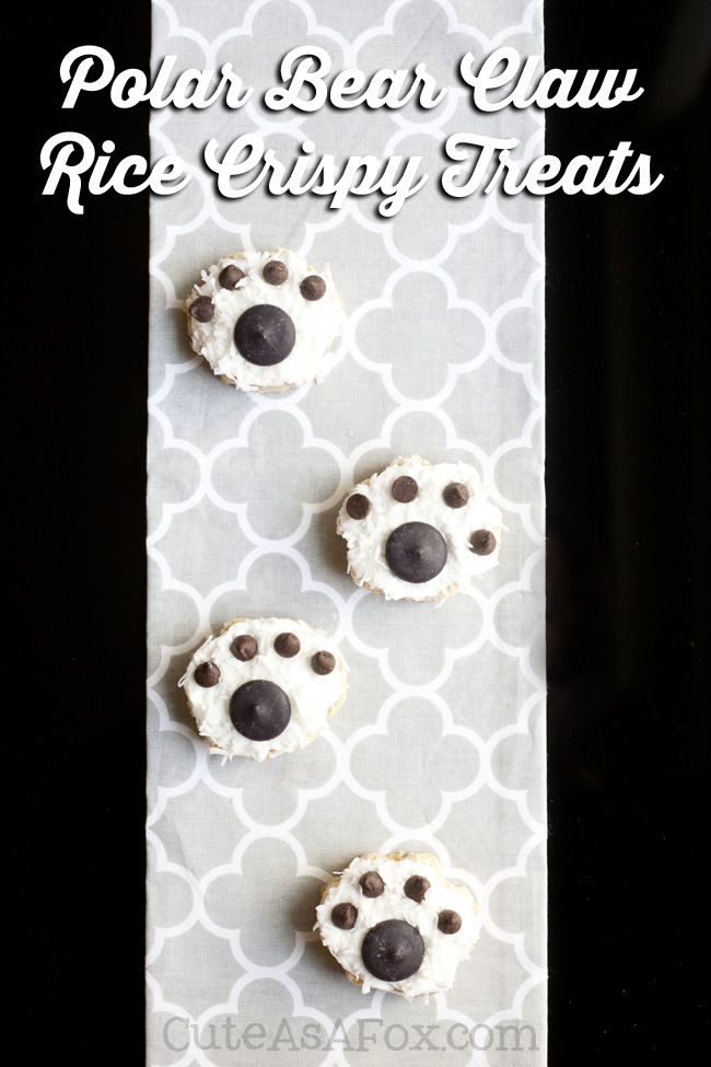 Polar Bear Paw Rice Crispy Treats. Turn a Rice Crispy Treat into a polar bear paw with just a few ingredients. The kids will love how quick and easy these are to make! 