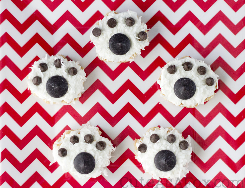 Polar Bear Paw Rice Crispy Treats. Turn a Rice Crispy Treat into a polar bear paw with just a few ingredients. The kids will love how quick and easy these are to make!