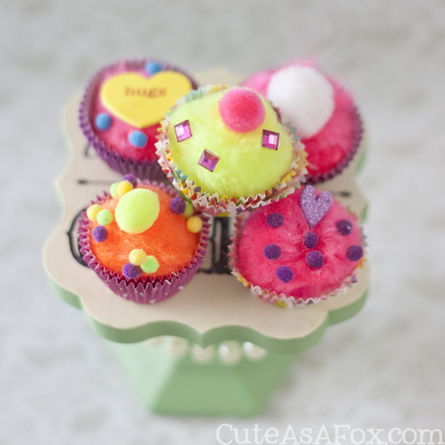 Pom Pom Cupcake Kids Valentine Craft - This cute and simple kids craft is a perfect alternative to sugary Valentines.