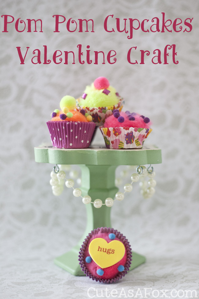 Pom Pom Cupcake Kids Valentine Craft - This cute and simple kids craft is a perfect alternative to sugary Valentines. 
