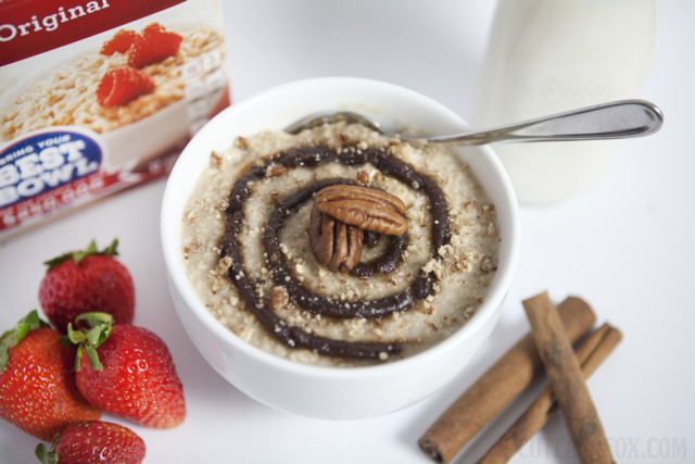 Cinnamon Roll Oatmeal - Fancy up your instant oatmeal with cinnamon, brown sugar, and nuts. A hearty and quick breakfast option. 