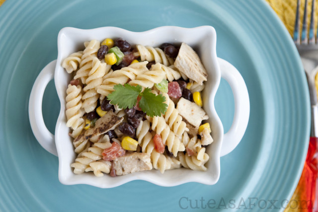 Mexican Style Pasta Salad - RO*TEL, black beans, corn, spicy ranch, and chicken make this spicy pasta salad an instant dinner classic.